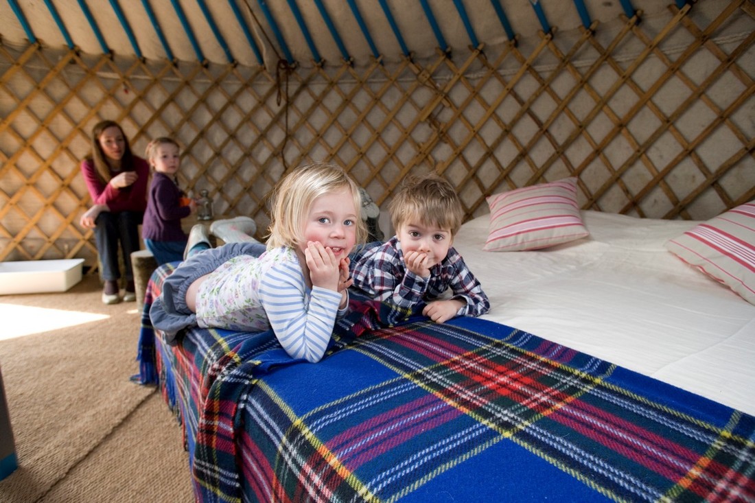 Kids in a yurt